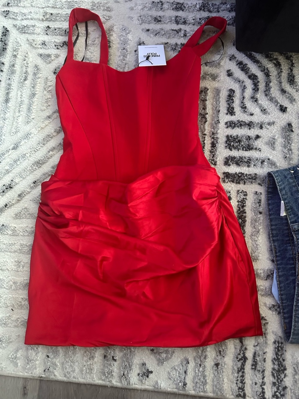 Princess Polly Red Satin Mini Dress with Draped Skirt